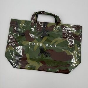 Camo Glossy Water Resistant Tote Bag Green Brown Woodland Utility Graphic Print
